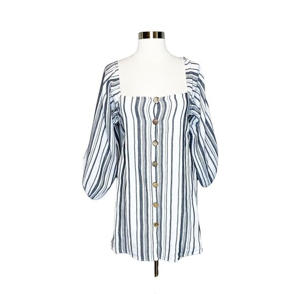NEW Jen's Pirate Booty Size Small Ravello Mini Dress Gray White Striped Smocked - Picture 1 of 7